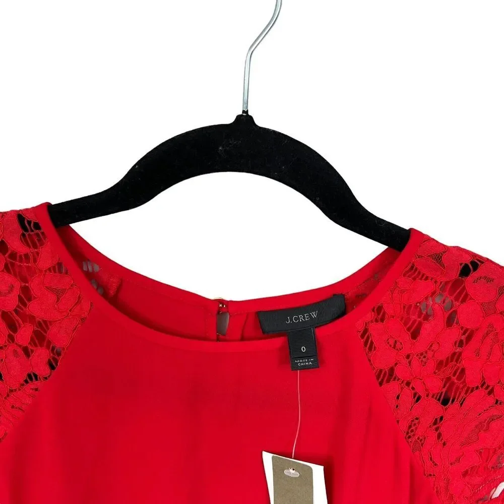 J. Crew Womens Tank Top Round Neck Lace Shoulders Key Hole Back Red Sz 0*